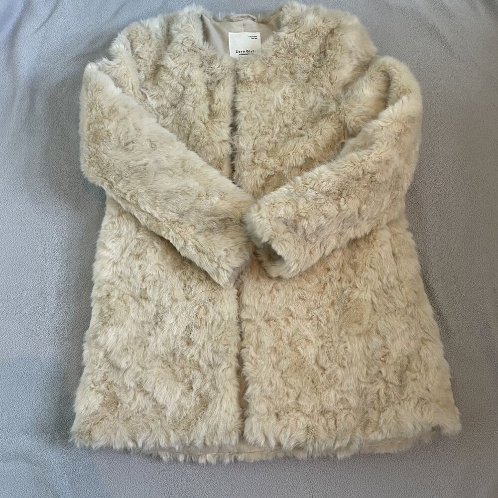 Zara‎ Faux Fur Girls 13 14 Long Car Cream Coat Winter Outerwear Dressy